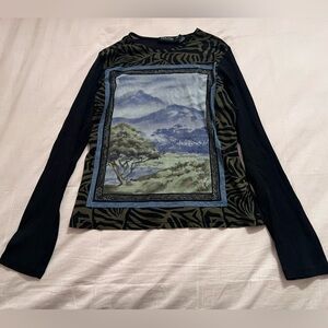 New York & Company Black and Green Safari Patterned Mesh Top